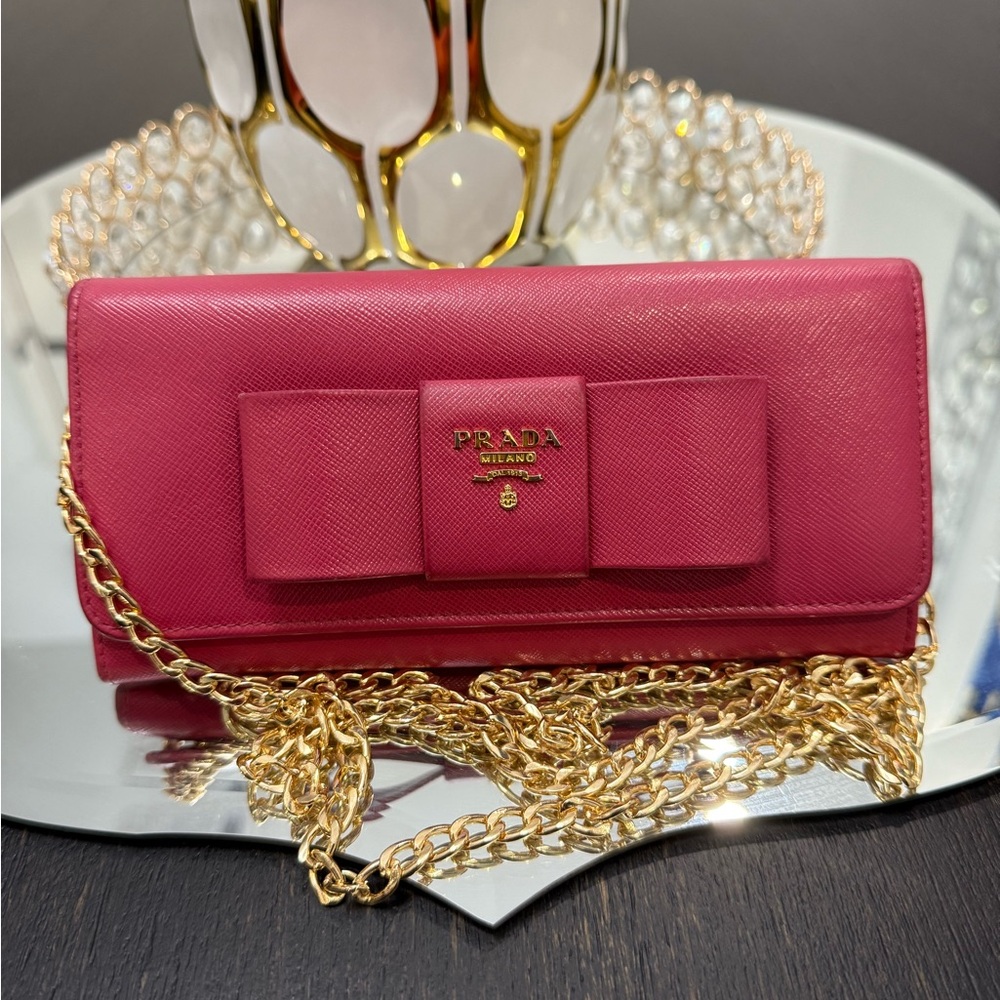 Prada Pink Leather Chain Wallet